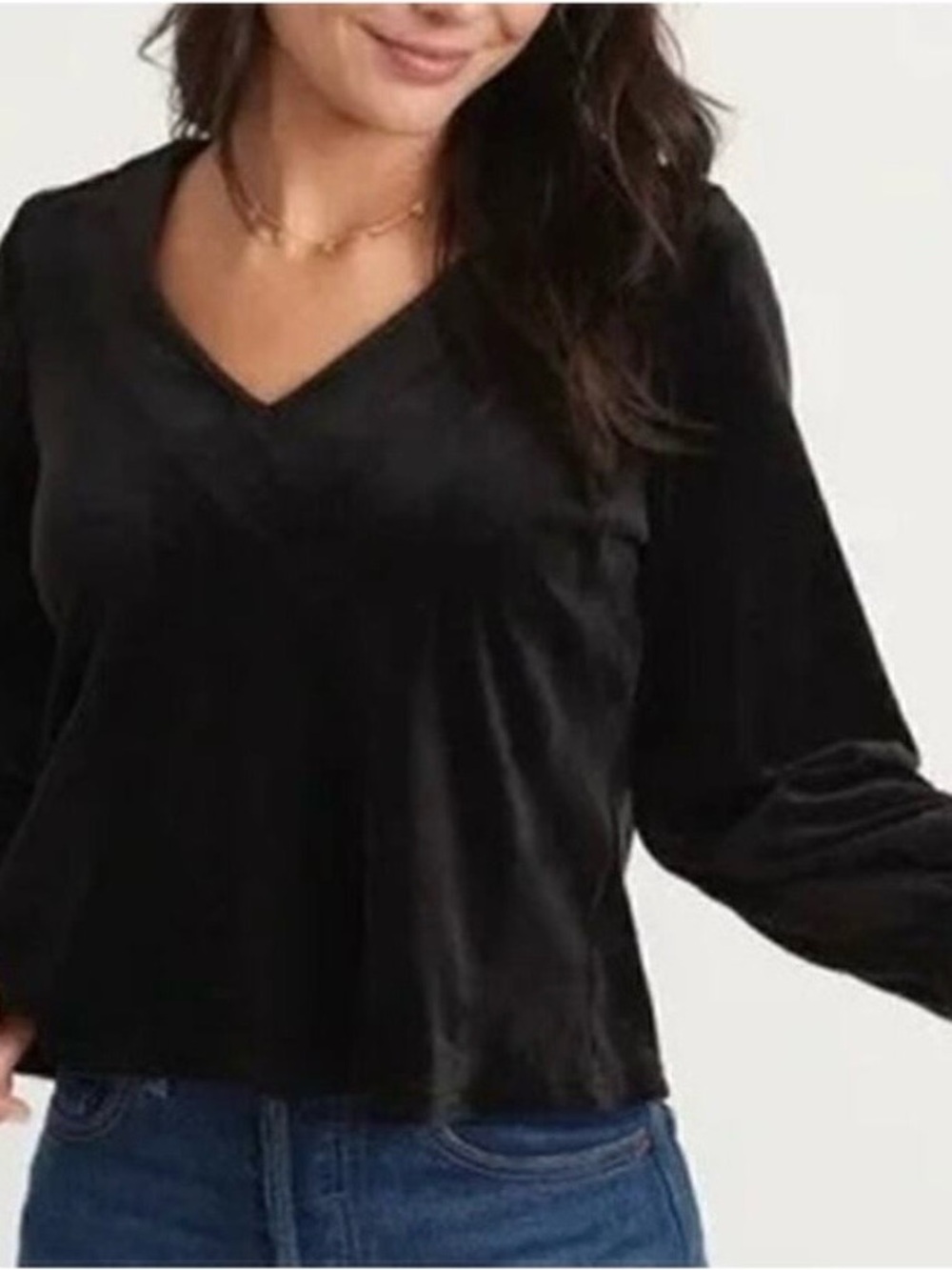Marine Layer Jasmine Whimsygoth Swingy Velour V-Neck Top Casual SZ XL Blk